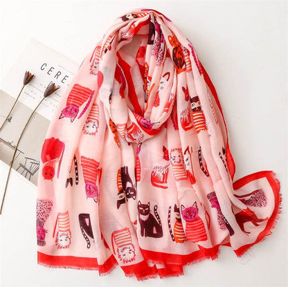 Cute Kitten Paradise Silk Scarf - Stylish Tassel Design for All Seasons - Buy Center US