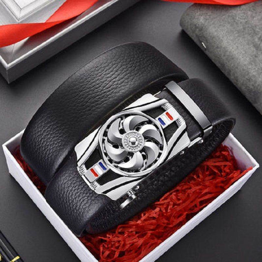 Good Luck Coming Men's Leather Belt - Comfortable Automatic Click Buckle - Buy Center US