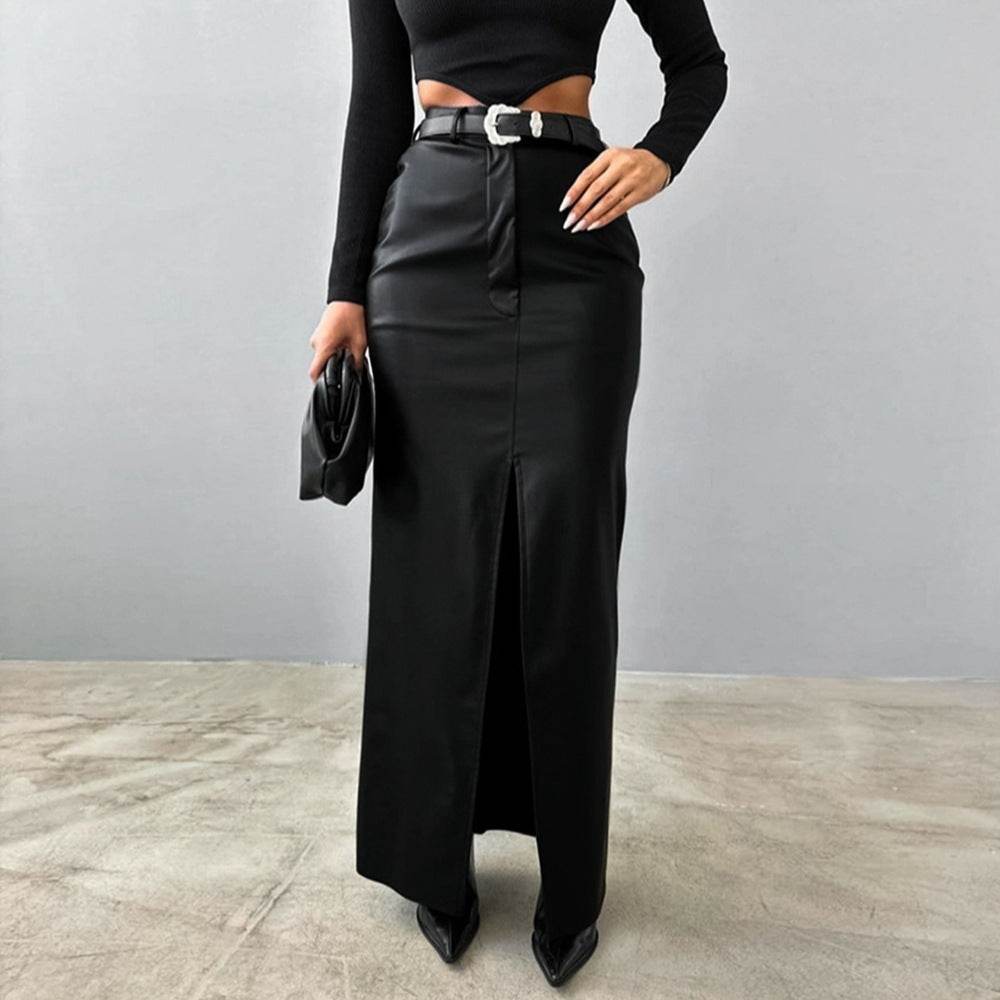 Solid Color High Waist Leather Skirt - Stylish PU Street Fashion - Buy Center US