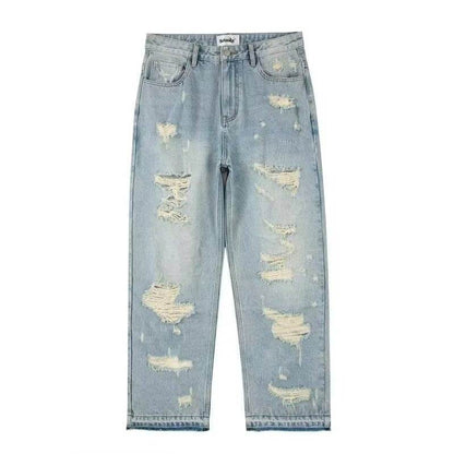 Retro Wide Leg Jeans - Water Washed Straight-Leg Style for Casual Wear - Buy Center US