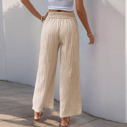 Women's High Waist Cropped Wide-Leg Pants - Apricot, Stylish Commute Wear - Buy Center US