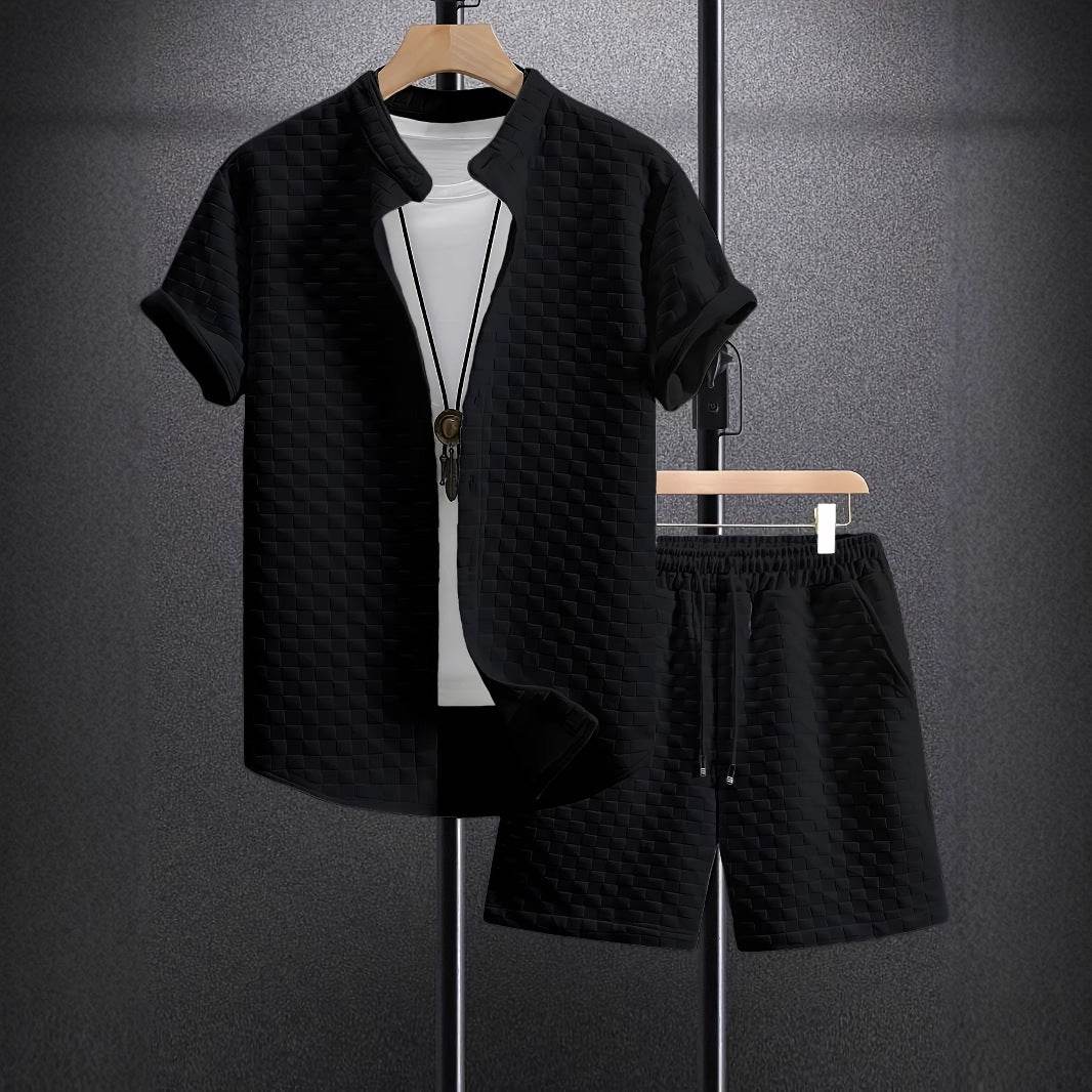 Buycenter Men's Casual Jacquard Short Sleeve Shirt & Shorts Outfit - Buy Center US