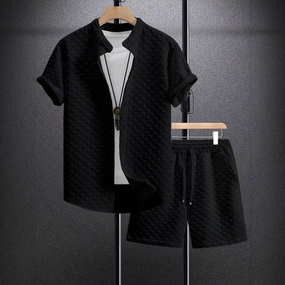 Buycenter Men's Casual Jacquard Short Sleeve Shirt & Shorts Outfit - Buy Center US