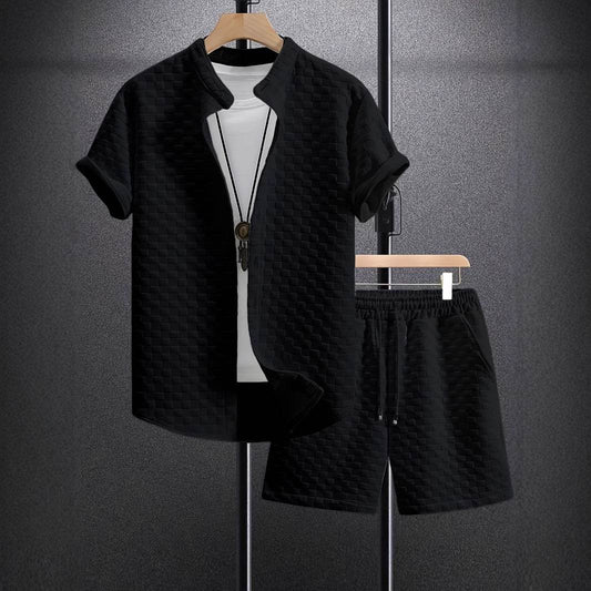 Buycenter Men's Casual Jacquard Short Sleeve Shirt & Shorts Outfit - Buy Center US
