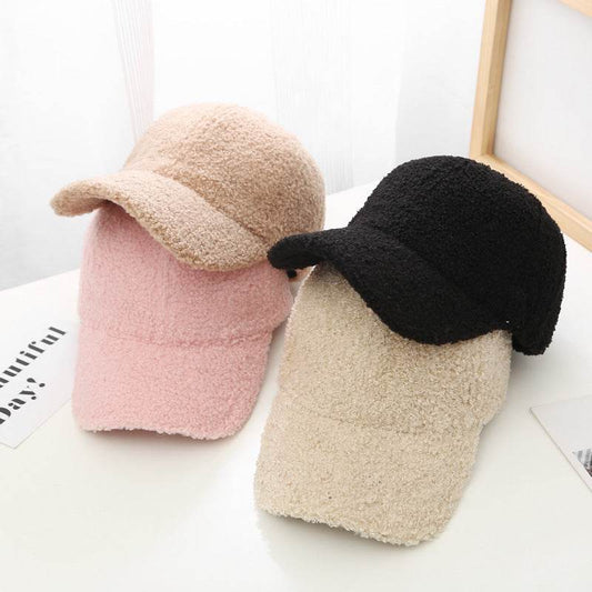 Korean Style Lambswool Baseball Cap for Women - Summer Solid Color - Buy Center US