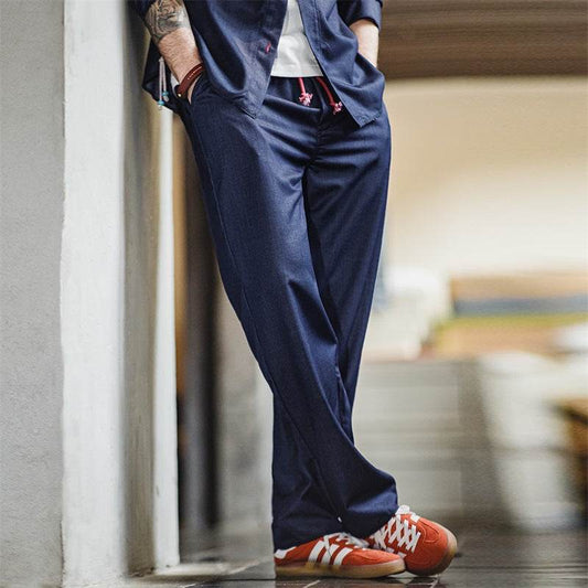 Men's Retro Loose Straight Pants - Casual Indigo Blue Trousers - Buy Center US