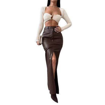 Solid Color High Waist Leather Skirt - Stylish PU Street Fashion - Buy Center US
