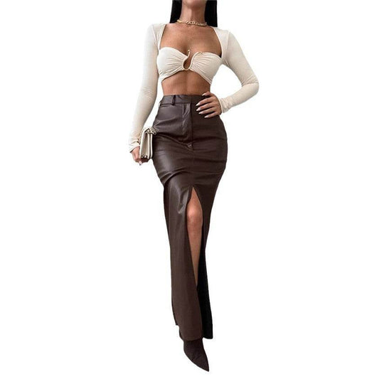 Solid Color High Waist Leather Skirt - Stylish PU Street Fashion - Buy Center US