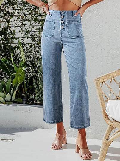 High Waist Wide Leg Jeans for Women - Retro Loose Straight Cut - Buy Center US