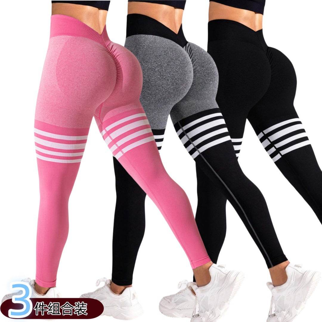 Striped High Waist Sports Tights for Women - Hip Lift Running Pants - Buy Center US