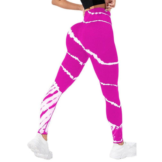 Tie-Dye Stripes Seamless Yoga Pants - Hip Lifting, Floral Pattern - Buy Center US