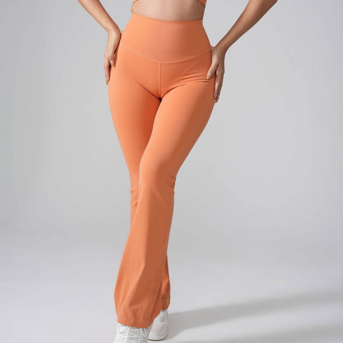Women's High Waist Peach Bell-Bottom Pants - Lycra Yoga Trousers - Buy Center US