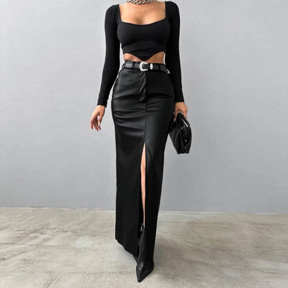 Solid Color High Waist Leather Skirt - Stylish PU Street Fashion - Buy Center US