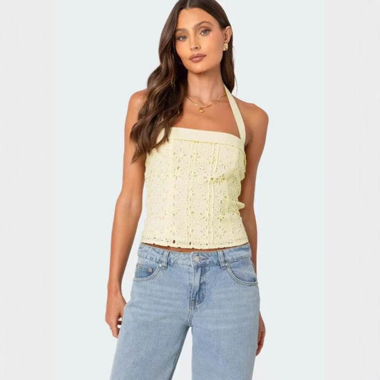 Pure Desire Cotton Embroidery Backless Camisole Top - Summer Street Style - Buy Center US