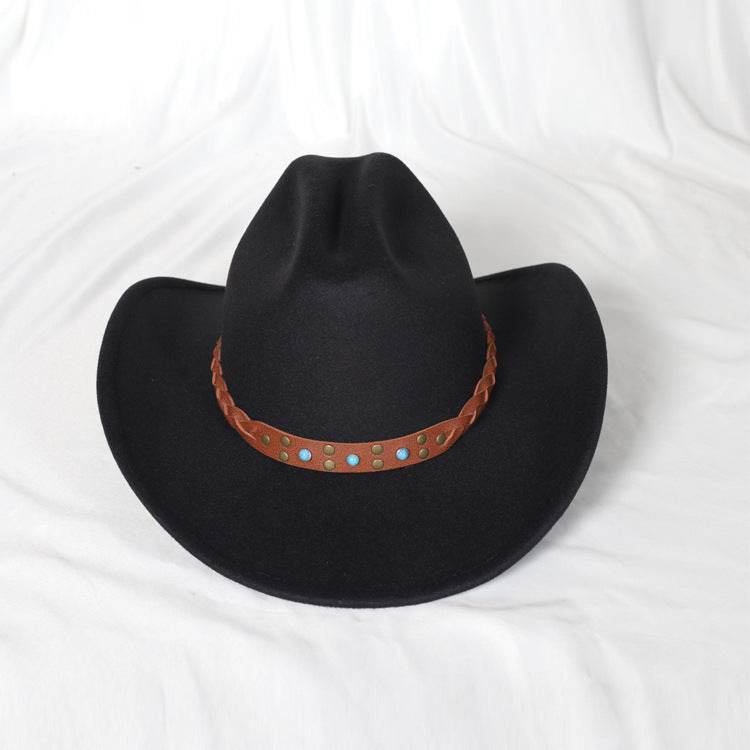Monochrome Wide Brim Western Denim Top Hat - Stylish Woolen Design - Buy Center US