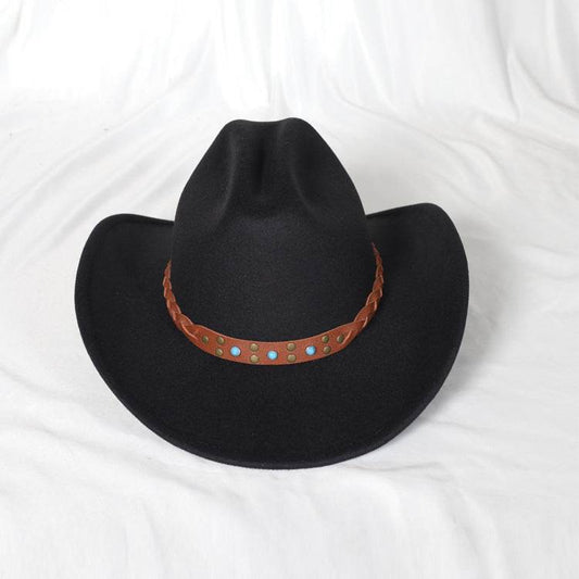Monochrome Wide Brim Western Denim Top Hat - Stylish Woolen Design - Buy Center US