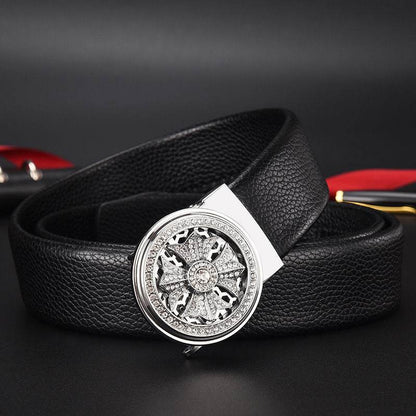 Good Luck Coming Men's Leather Belt - Comfortable Automatic Click Buckle - Buy Center US