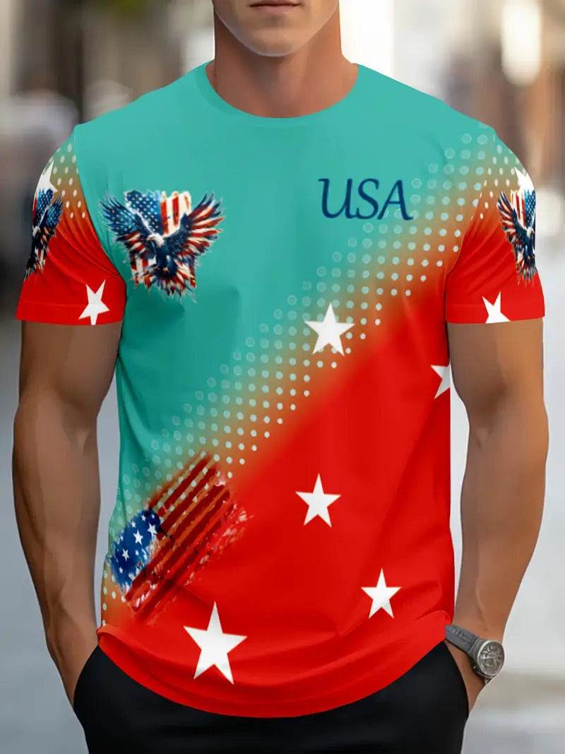 Men's Summer Color Contrast Round Neck T-Shirt - Short Sleeve Polyester - Buy Center US