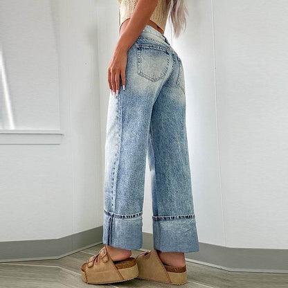 Women's High Waist Straight Pants - Retro European & American Style - Buy Center US
