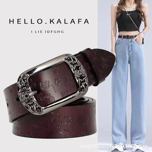 Elegant Retro Pin Buckle Printed Belt - PU Leather Casual Jeans Accessory - Buy Center US