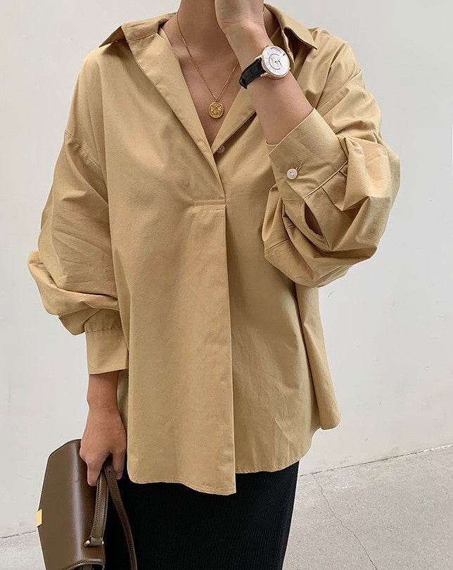 Loose Fit Autumn Button Shirt - Stylish Long Sleeve, Free Size Options - Buy Center US