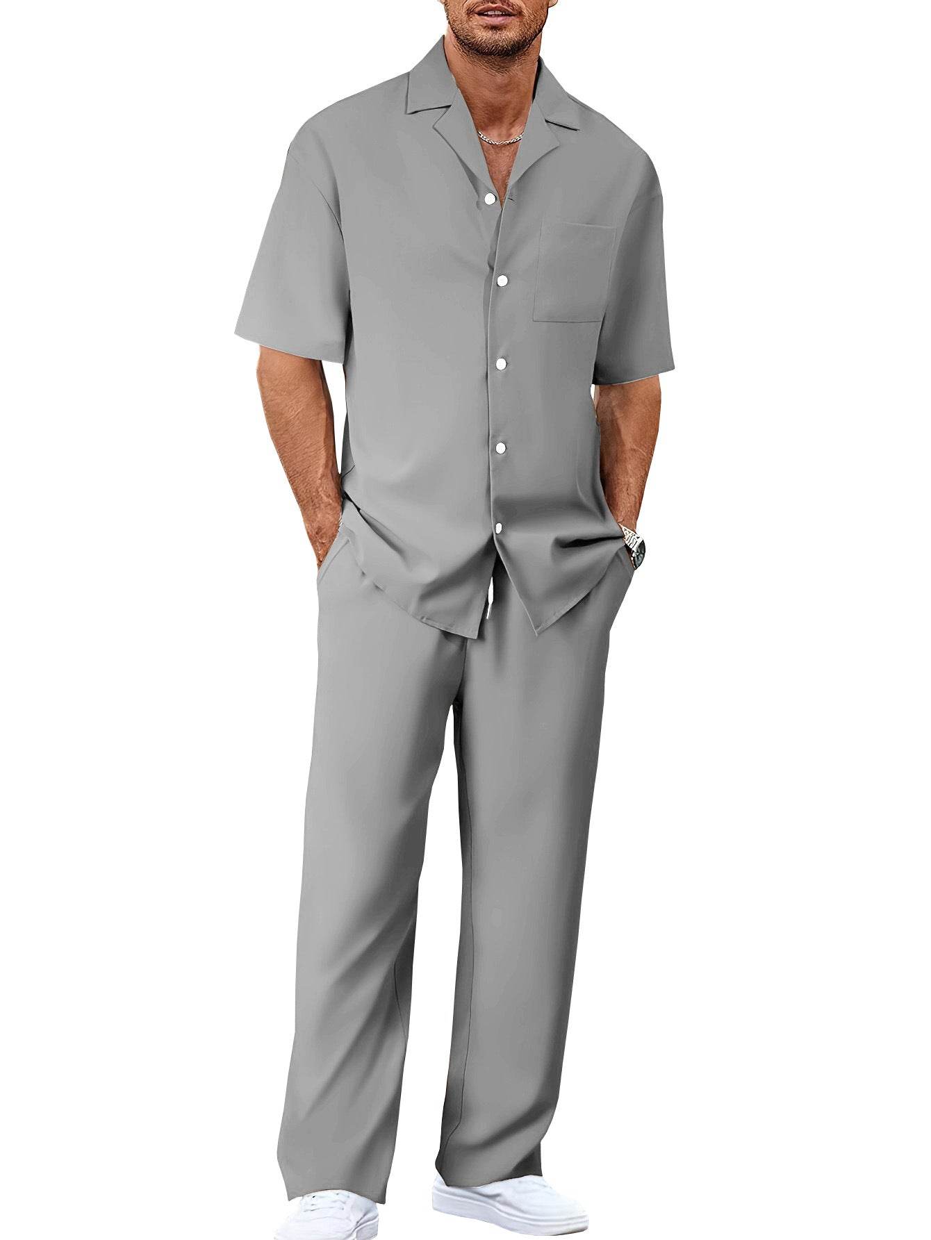Buycenter Men's Leisure Suit - Short Sleeves & Trousers in Various Colors - Buy Center US