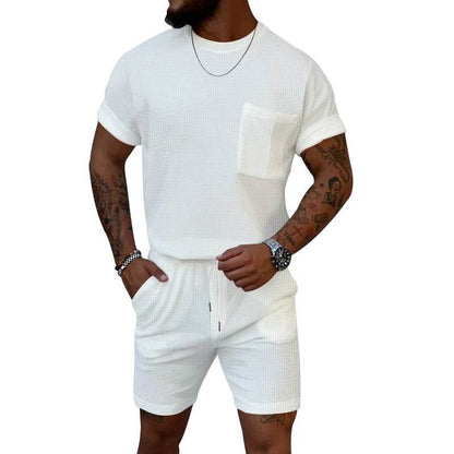 Buycenter Casual Sports Suit - Waffle Round Neck, Short Sleeve & Shorts - Buy Center US