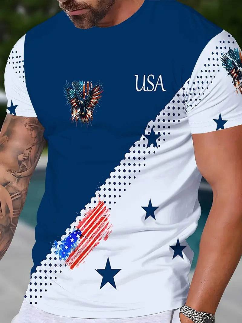 Men's Summer Color Contrast Round Neck T-Shirt - Short Sleeve Polyester - Buy Center US