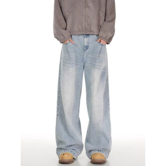 Lazy Straight Light Blue Jeans for Men - Mid Waist, Micro-Elastic Fit - Buy Center US