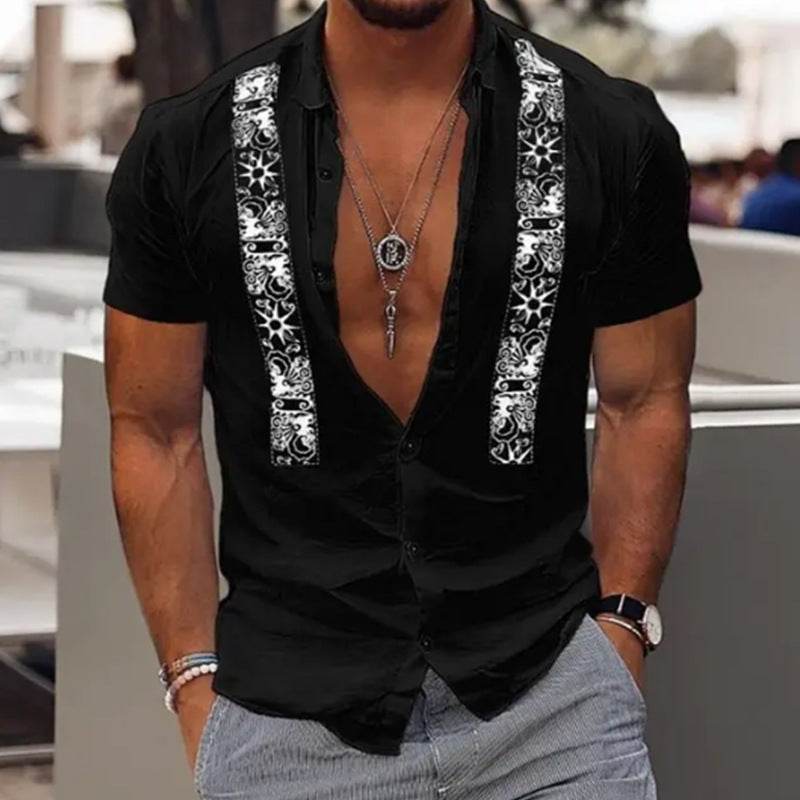 Buycenter Men's Hawaiian Shirt - Striped Beach Short Sleeve Casual Attire - Buy Center US
