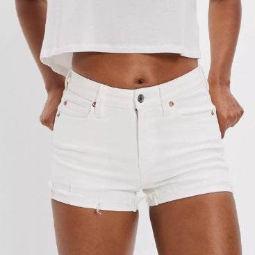 Women's Stretch Denim Shorts - Retro Art Style, Loose Fit, Mid Waist - Buy Center US
