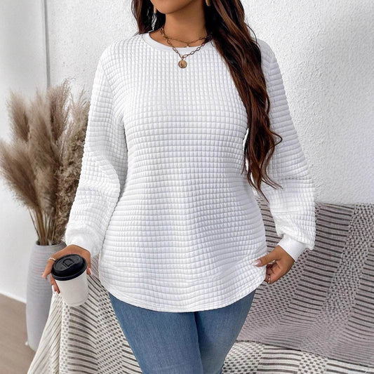 Women's Casual Pullover Sweater - Solid Color Plaid Design, Loose Fit - Buy Center US