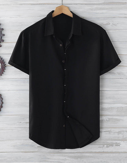 Buycenter Men's Short Sleeve Loose Shirt - Solid Colors & Slim Fit - Buy Center US