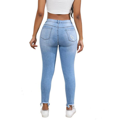 High Waist Retro Denim Skinny Pants for Women - Water Washed & Stretch - Buy Center US