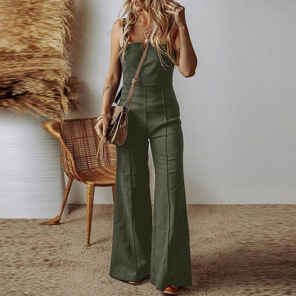 Women's High Waist Flared Denim Jumpsuit - Sleek Solid Color Design - Buy Center US