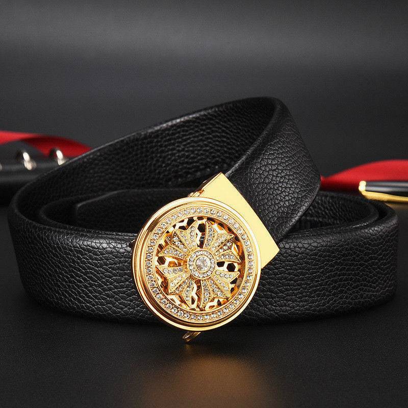 Good Luck Coming Men's Leather Belt - Comfortable Automatic Click Buckle - Buy Center US
