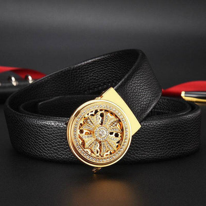 Good Luck Coming Men's Leather Belt - Comfortable Automatic Click Buckle - Buy Center US
