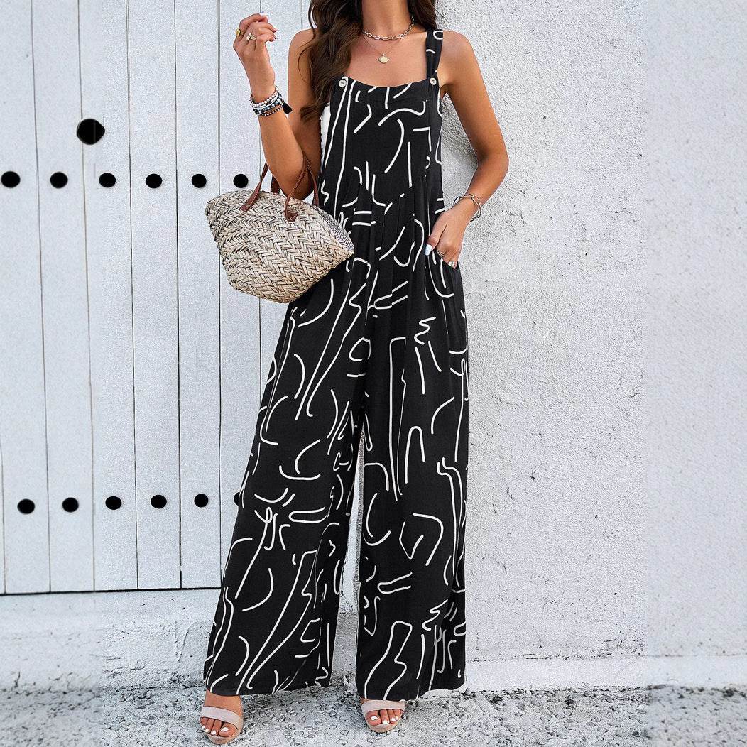 Women's Casual Printed Jumpsuit - Loose Fit, Sleeveless & Stylish - Buy Center US