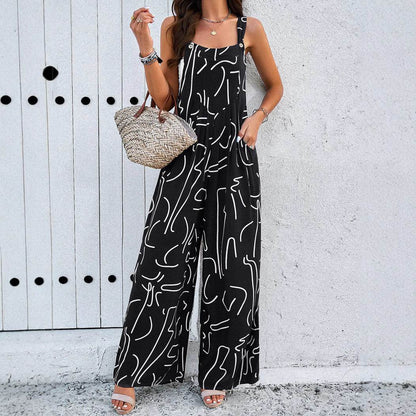 Women's Casual Printed Jumpsuit - Loose Fit, Sleeveless & Stylish - Buy Center US