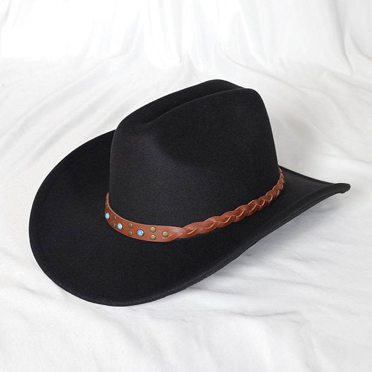 Monochrome Wide Brim Western Denim Top Hat - Stylish Woolen Design - Buy Center US