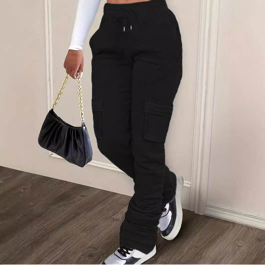 Casual Thickened Drawstring Pile Pants - Urban Style in Light Gray, Black - Buy Center US