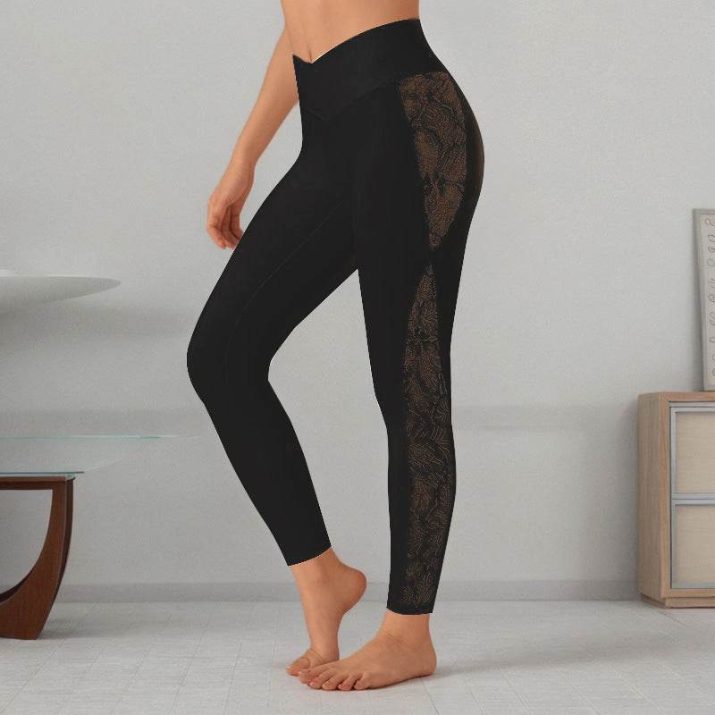 Slim Lace Stitching Yoga Leggings - High Top Fitness Pants for Women - Buy Center US