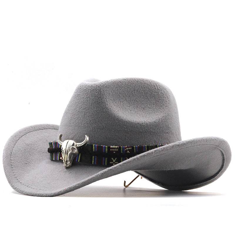 Western Denim Horn Woolen Hat - Embroidered Style for All Seasons - Buy Center US