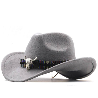 Western Denim Horn Woolen Hat - Embroidered Style for All Seasons - Buy Center US