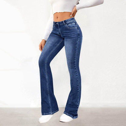 Women's High Waist Stretch Denim Pants - Retro Washed Commuter Style - Buy Center US