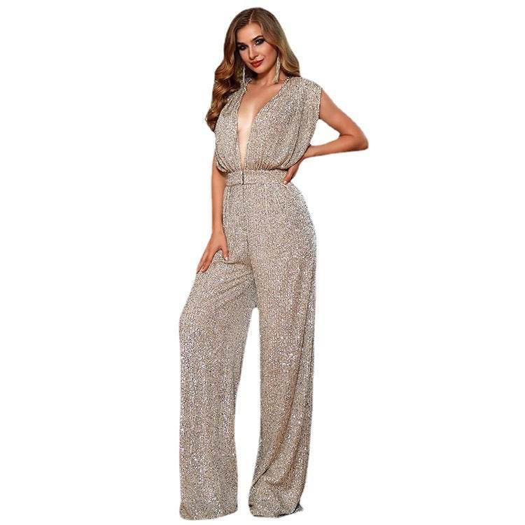 Silver Sequined Jumpsuit - Sexy Straight-Leg Design for Summer Parties - Buy Center US