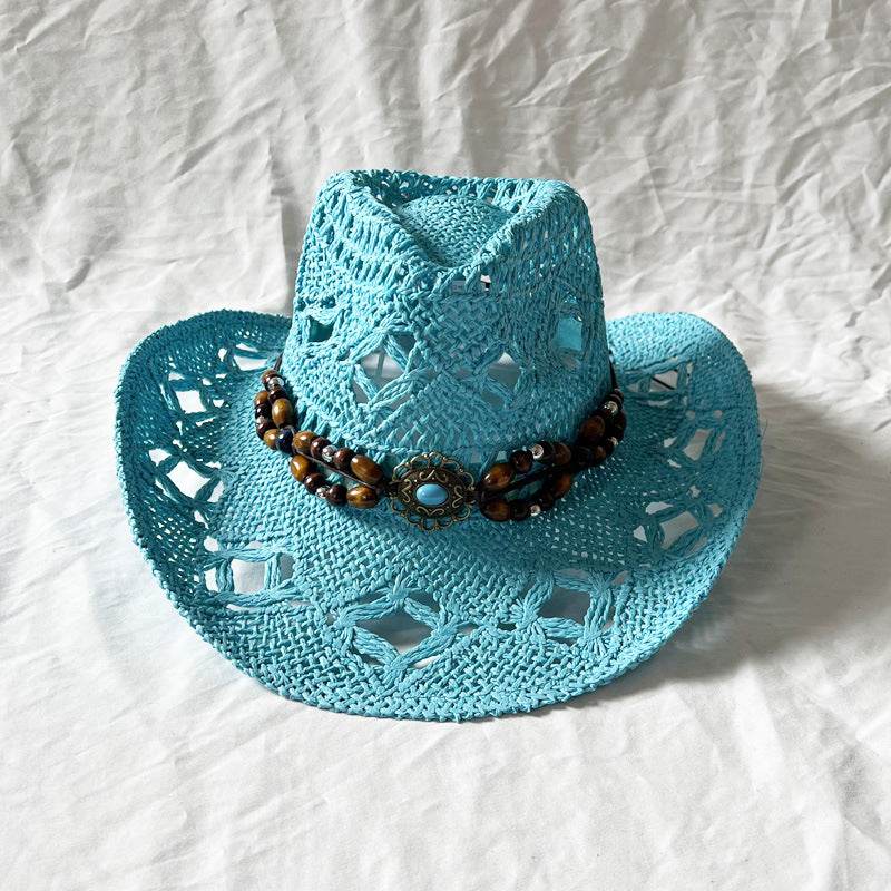 Handmade Gem Aster Straw Hat - Summer Sun Protection, Conical Crown - Buy Center US