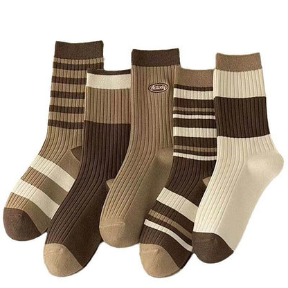 Cute Brown Striped Couple Socks - Autumn/Winter Middle Calf Style - Buy Center US