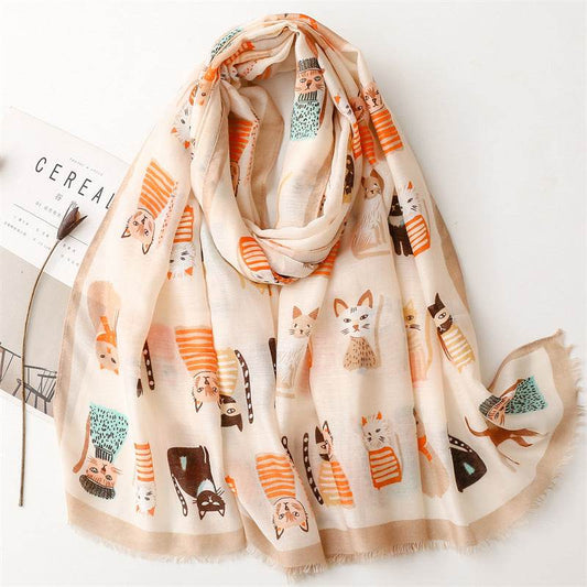 Cute Kitten Paradise Silk Scarf - Stylish Tassel Design for All Seasons - Buy Center US