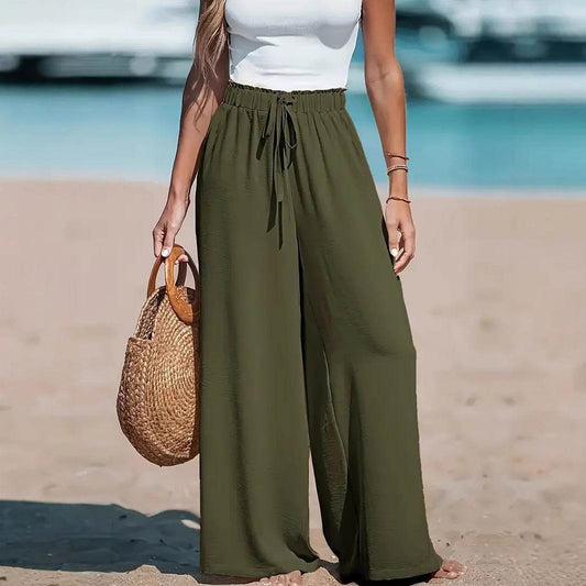 Women's Casual Loose Wide-Leg Trousers - Stylish Army Green Design - Buy Center US